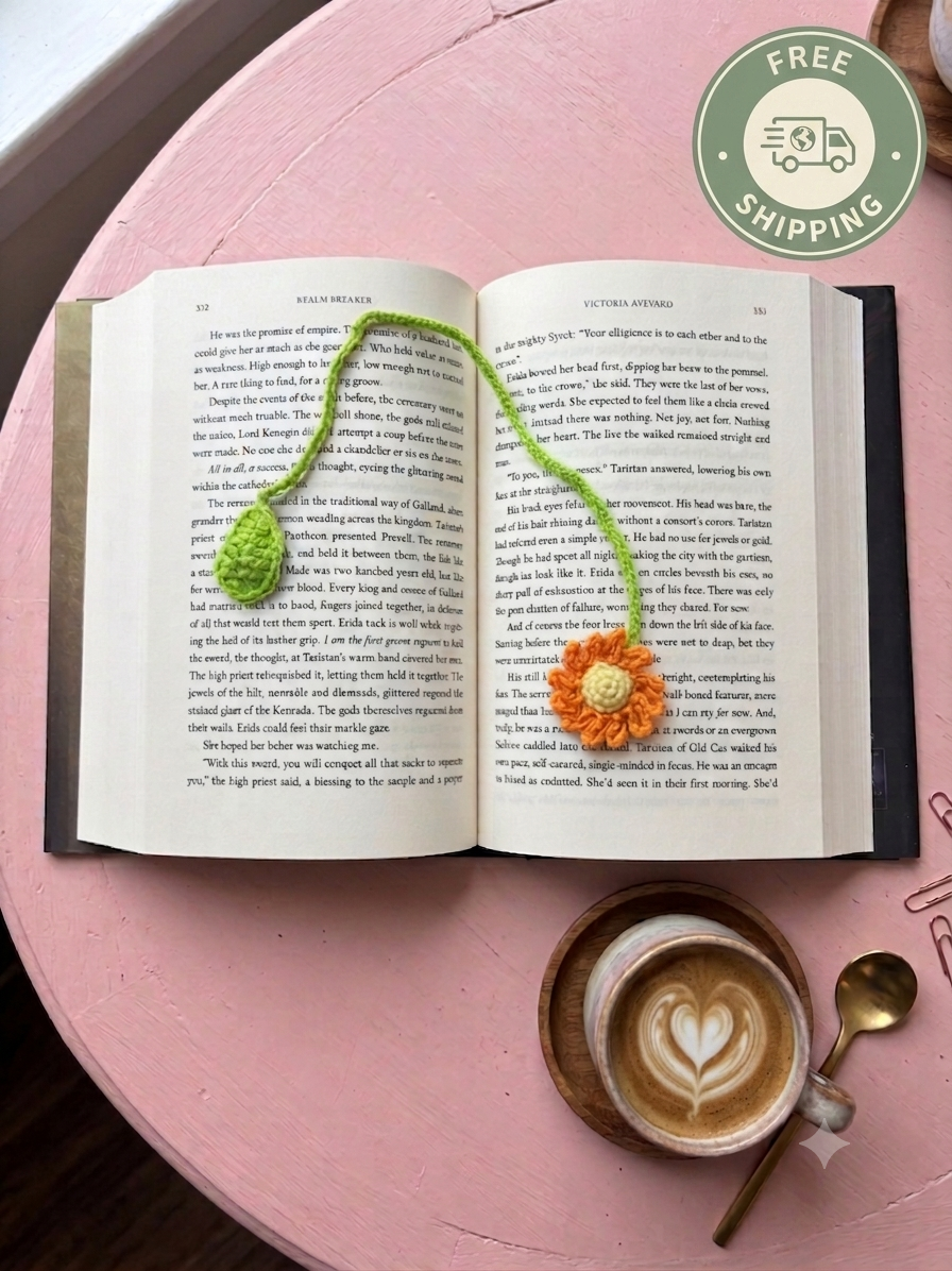 Crochet Flower Bookmark - Orange - Book Lover Gifts