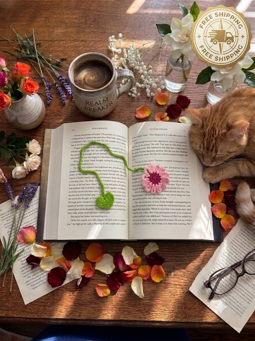 Crochet Flower Bookmark - Pink Maroon - Book Lover Gifts