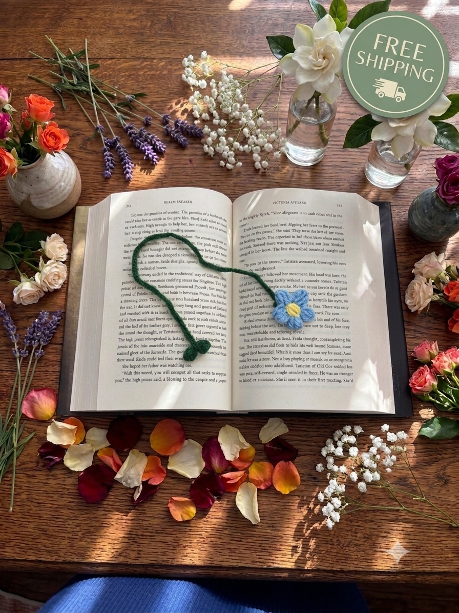 Crochet Flower Bookmark - Sky Blue - Book Lover Gifts