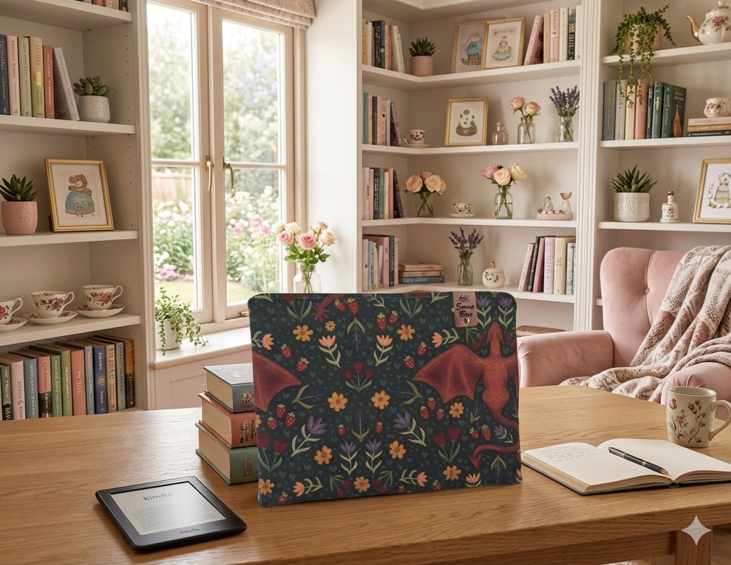 Green Floral Dragon Kindle Sleeve | E-Reader Cover | Book Lover Gift