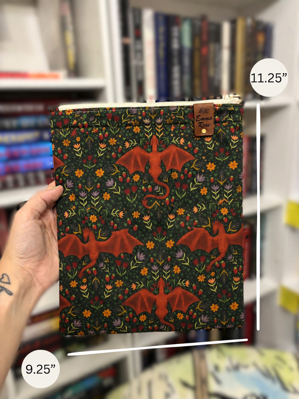 Book Sleeve Cover - Floral Dragon - Book Lover Gifts