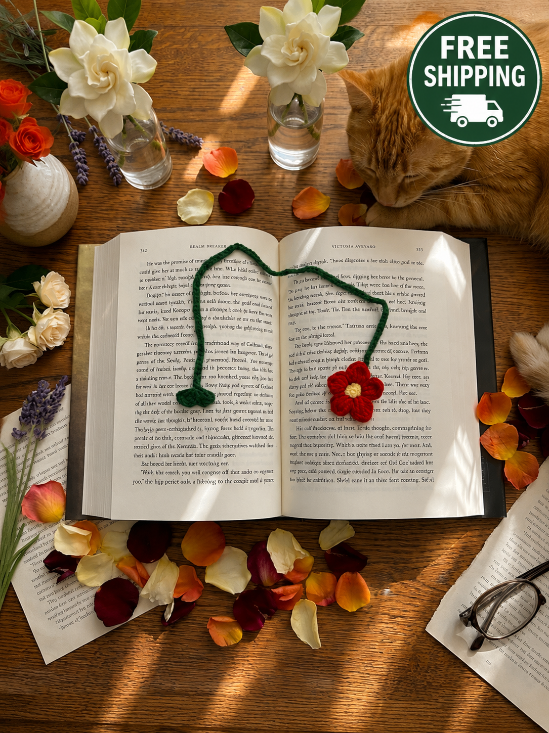 Crochet Flower Bookmark - Red - Book Lover Gifts