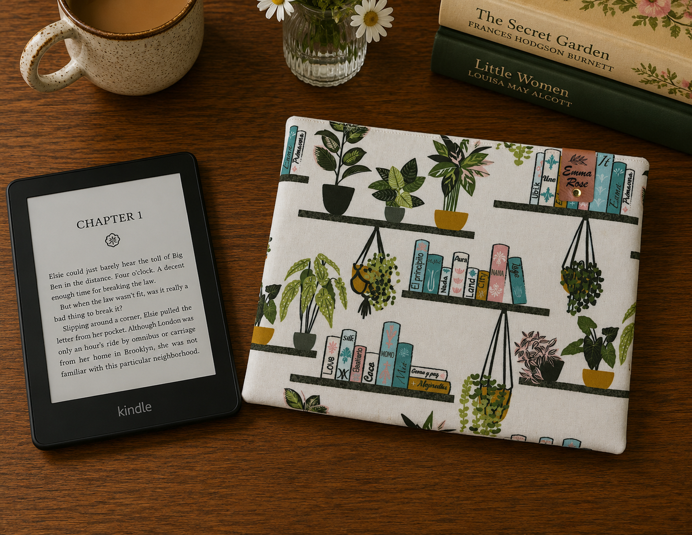 Books and Plants Kindle Sleeve | E-Reader Cover | Book Lover Gift