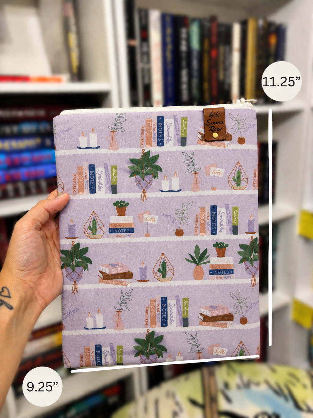 Book Sleeve Cover - Purple Bookshelf - Book Lover Gifts