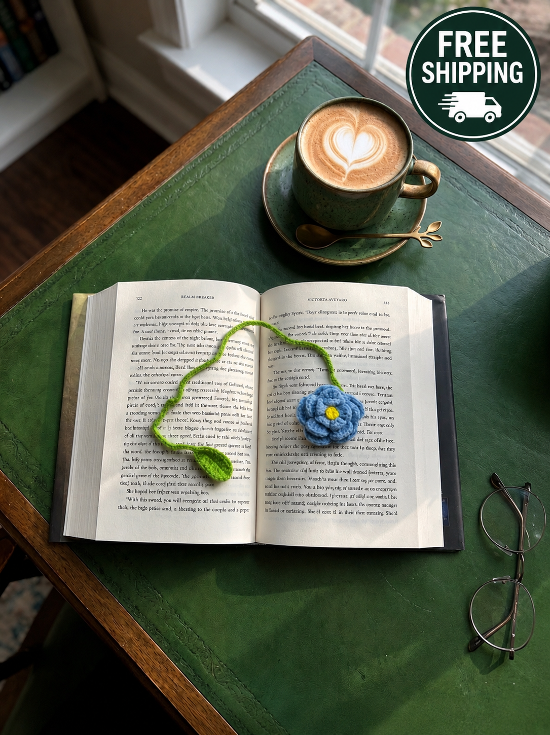 Crochet Flower Bookmark - Blue  - Book Lover Gifts