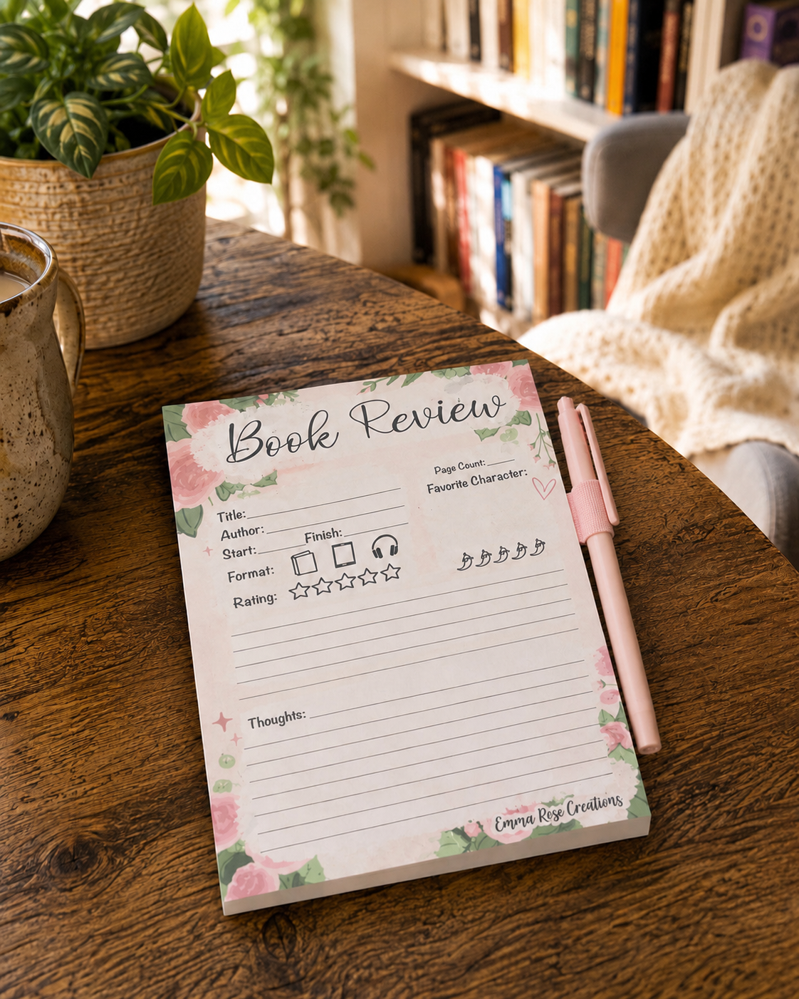 Book Review Notepad - Blush Floral Cover - Book Lover Gifts