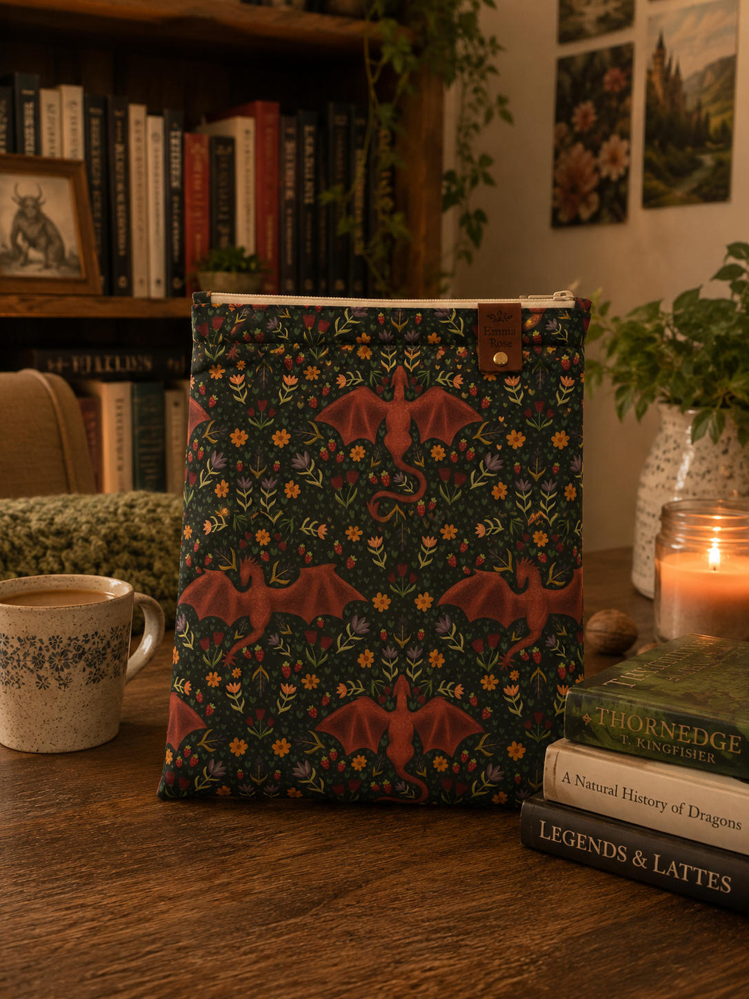 Book Sleeve Cover - Floral Dragon - Book Lover Gifts