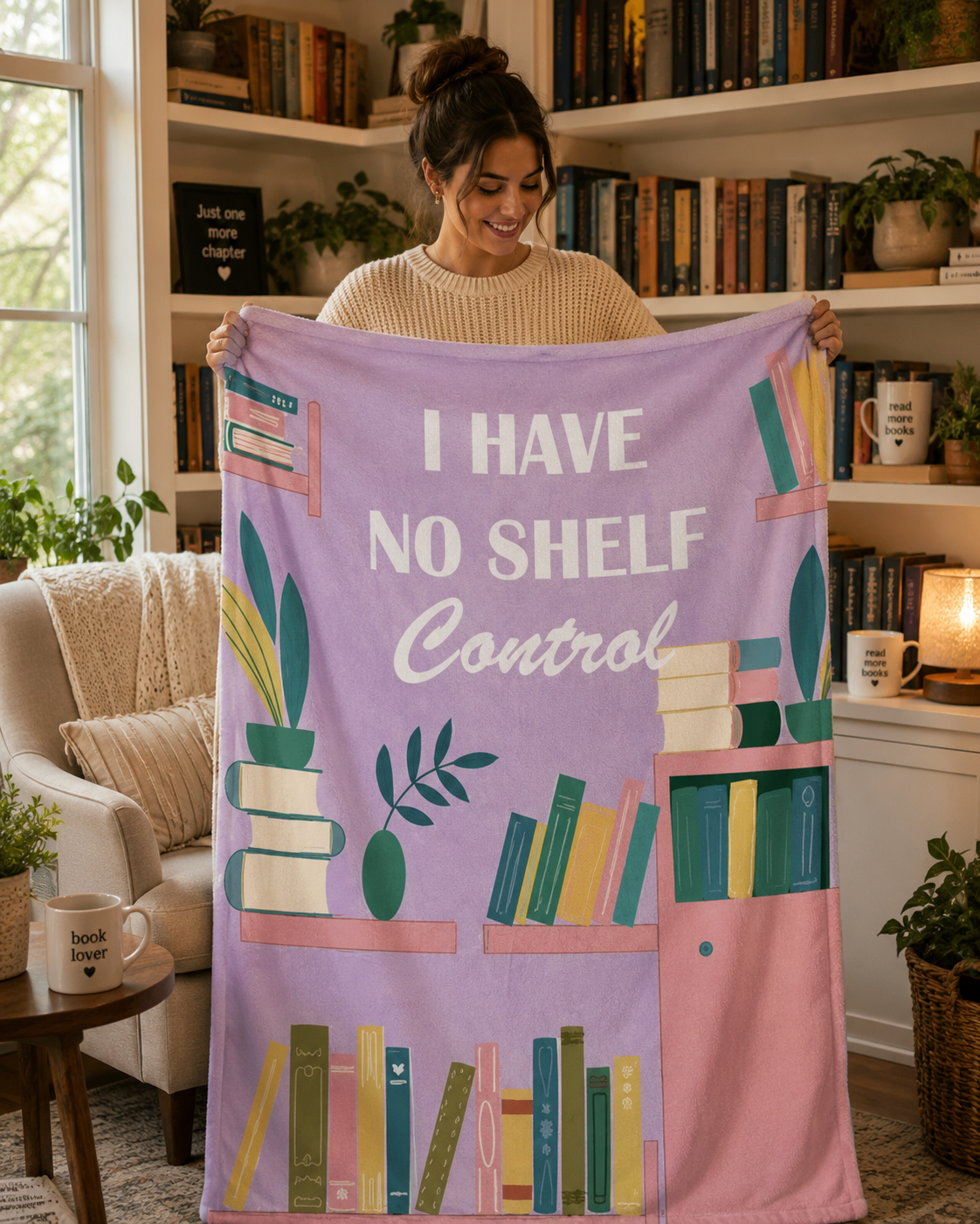 Bookish Throw Blanket - I have no shelf control - Book Lover Gift
