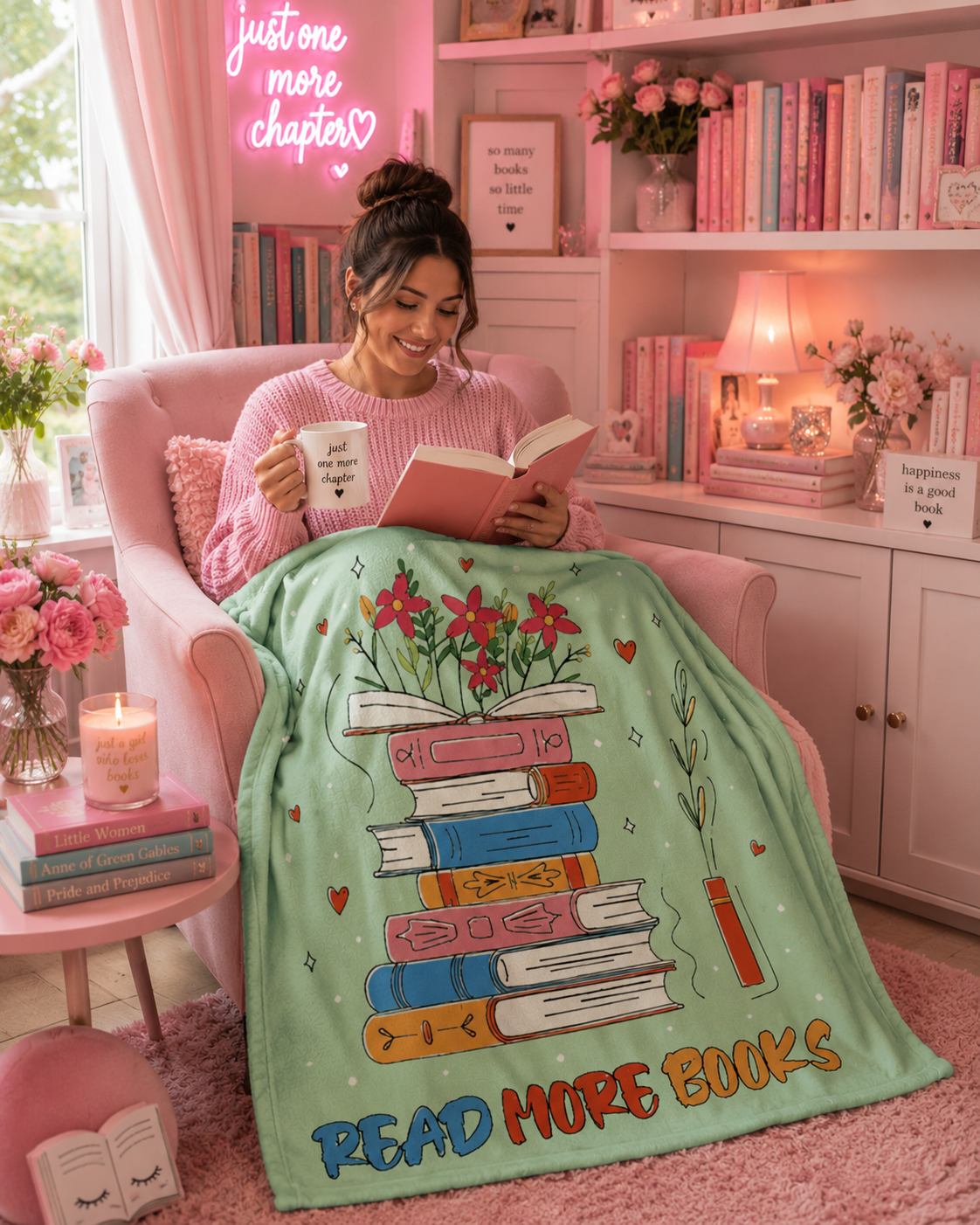Bookish Throw Blanket - Read More Books - Book Lover Gift