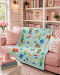 Bookish Throw Blanket - Cozy Books and Plants - Book Lover Gift