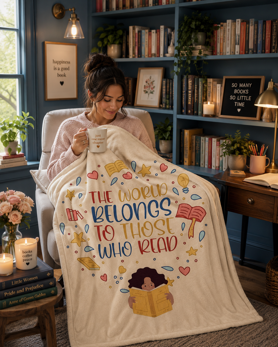Bookish Throw Blanket - World for Readers - Book Lover Gift