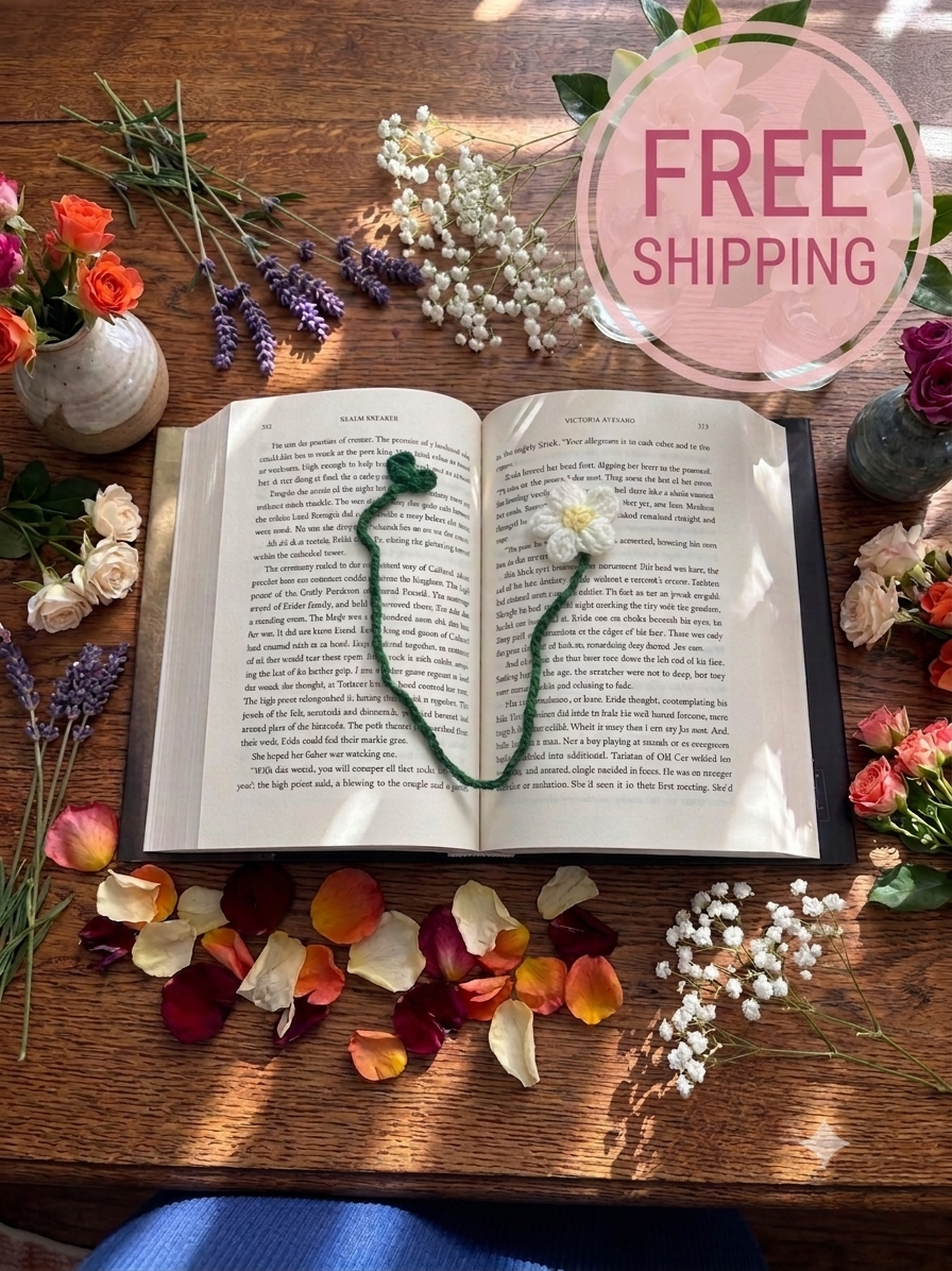 Crochet Flower Bookmark - White - Book Lover Gifts