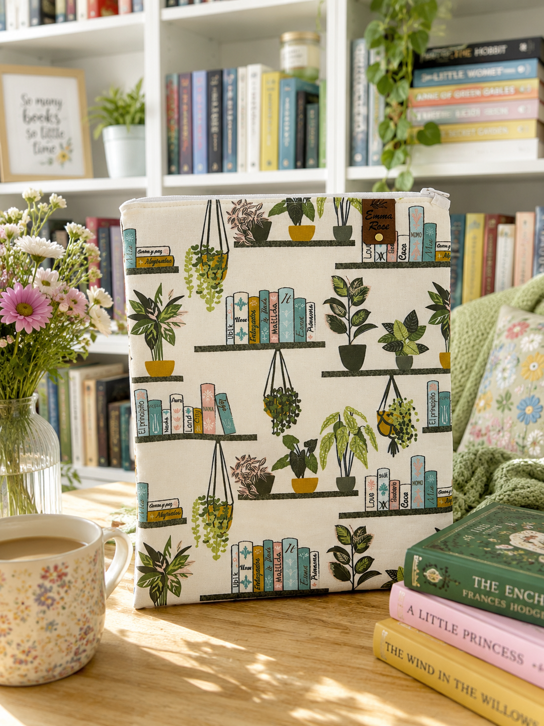 Book Sleeve Cover - Books and Plants - Book Lover Gifts