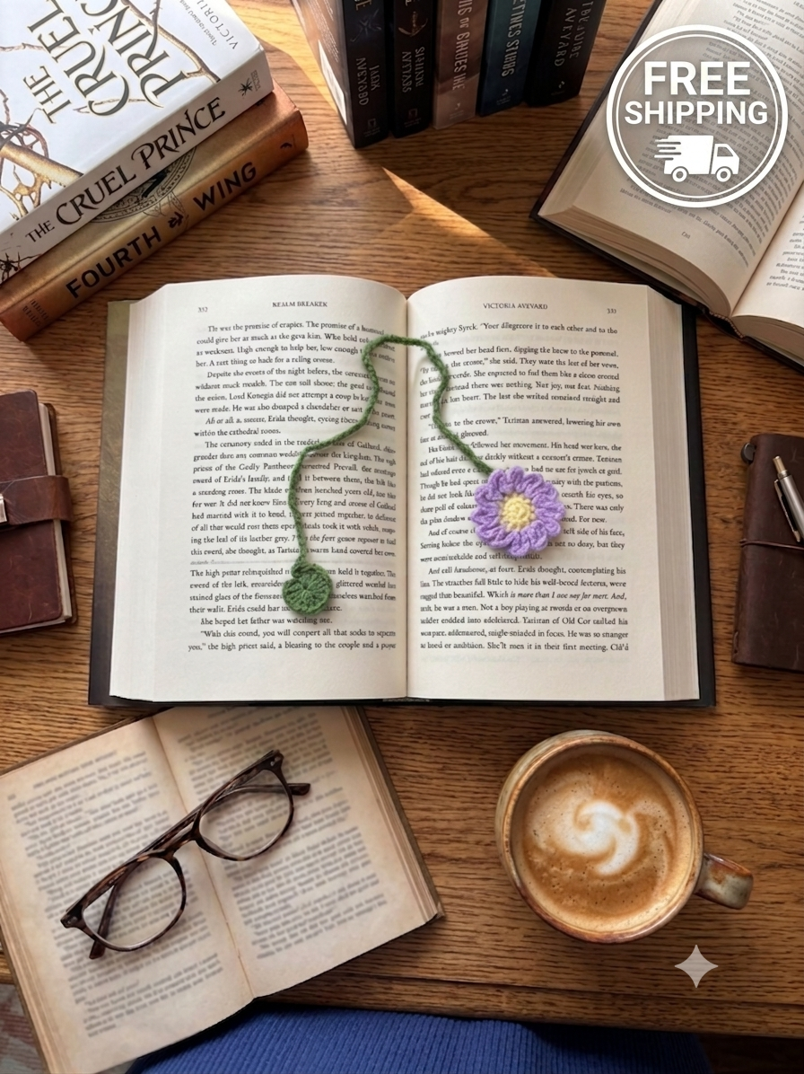Crochet Flower Bookmark – Purple - Book Lover Gift