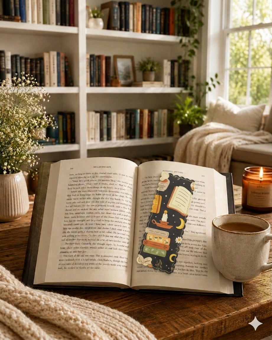 Fabric Bookmark - Cozy Book Cottage Design - Book Lover Gifts