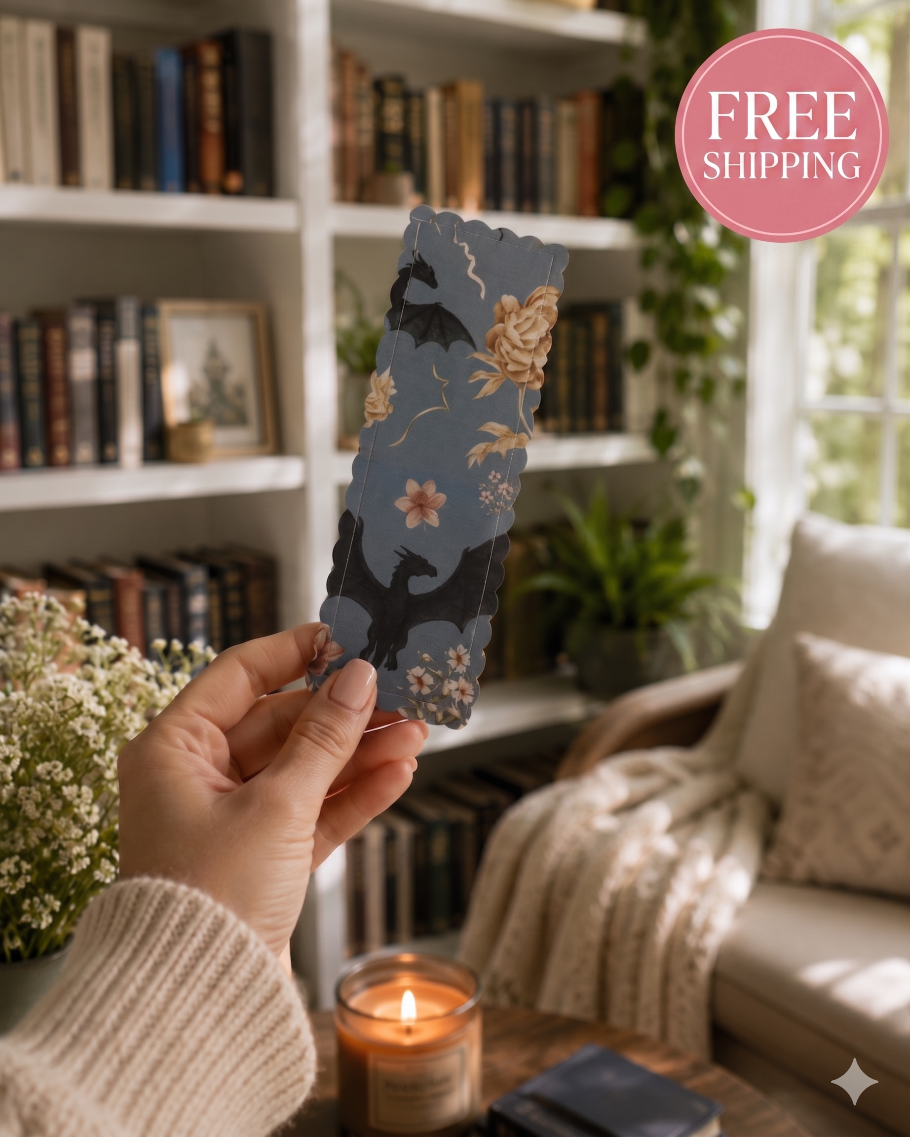 Fabric Bookmark - Blue Floral Dragon - Book Lover Gifts