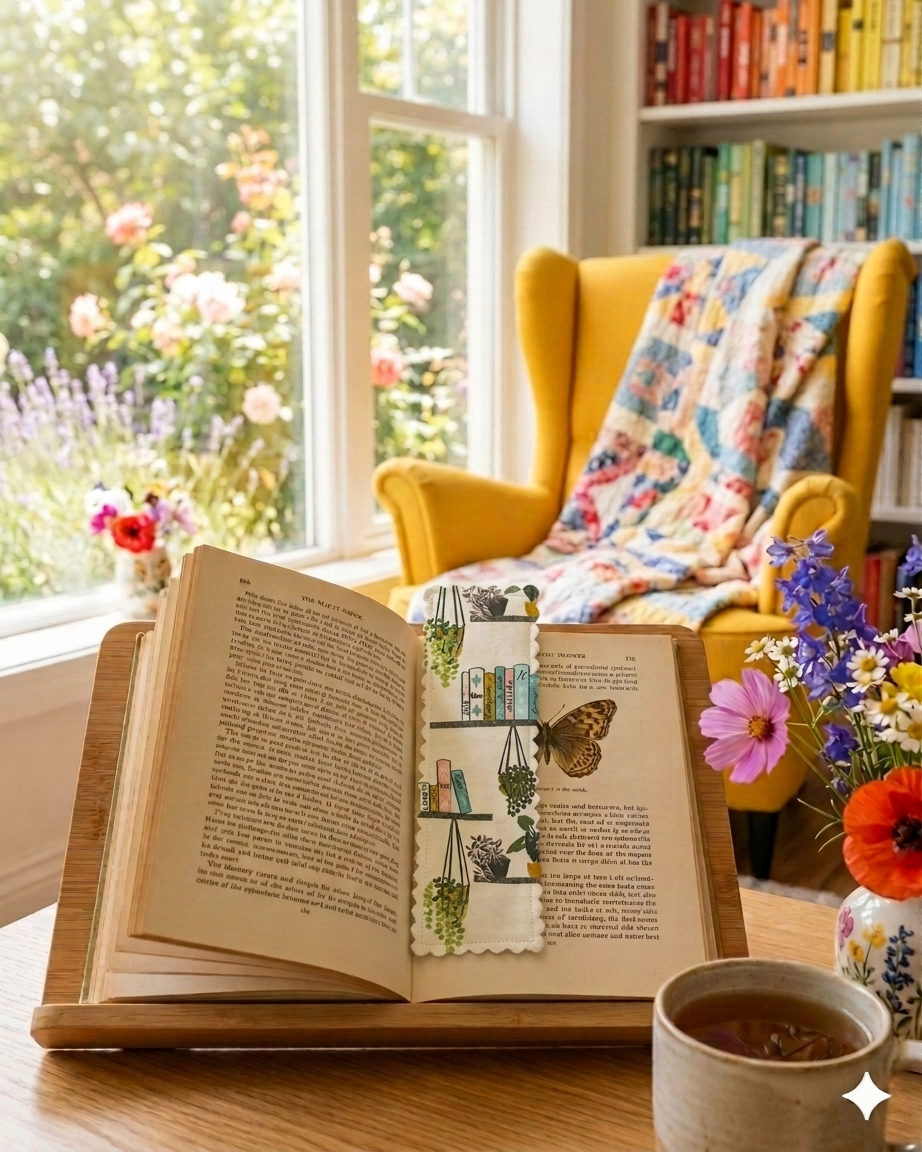 Fabric Bookmark - Books & Plants - Book Lover Gifts