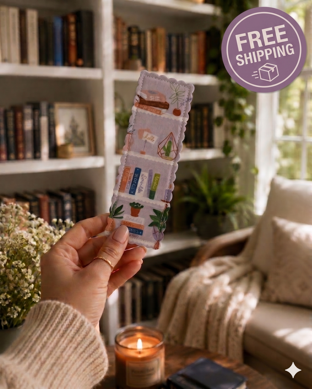 Fabric Bookmark - Purple Bookcase - Book Lover Gifts