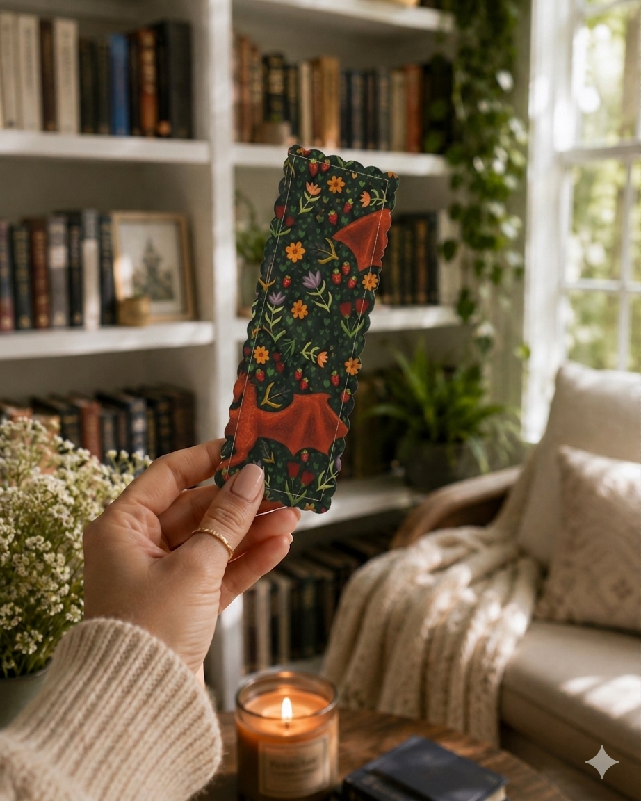 Fabric Bookmark - Floral Dragon Design - Book Lover Gifts