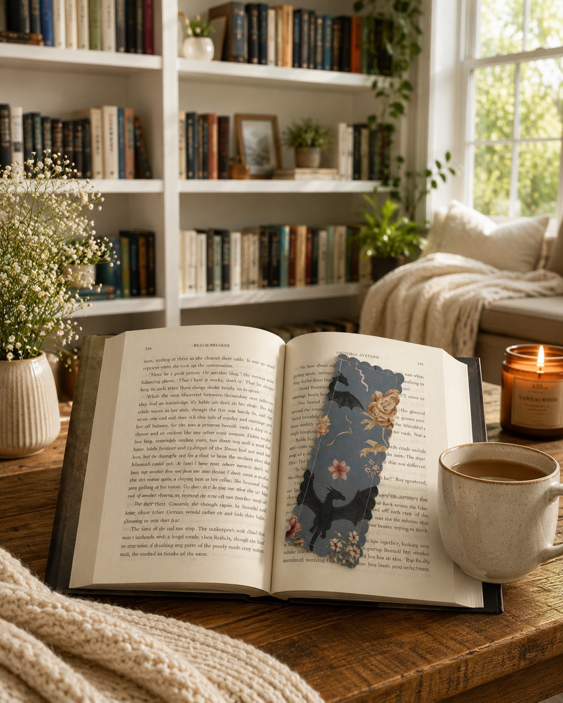 Fabric Bookmark - Blue Floral Dragon - Book Lover Gifts